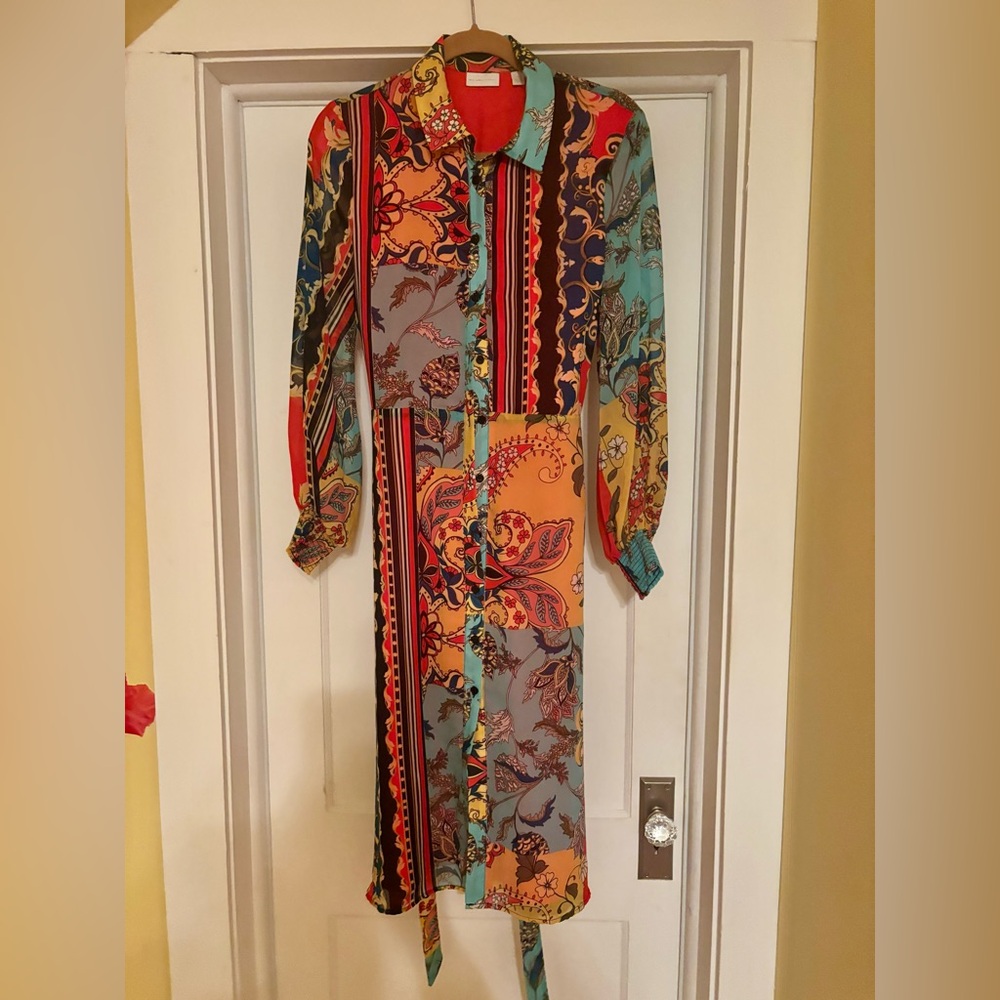 New York & Company Multicolor Long Sleeve Dress